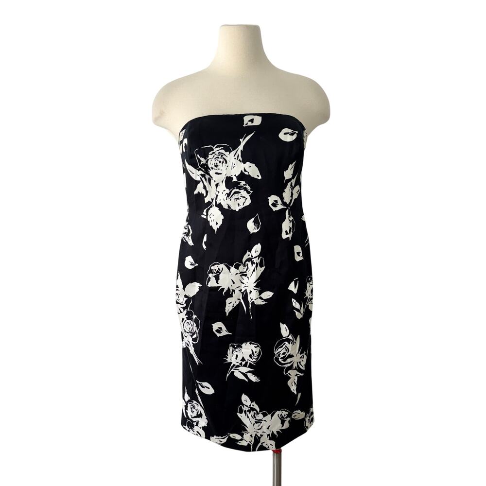 Escada Vintage Strapless Mini Dress Black White Flowers Size 40 (US 10)